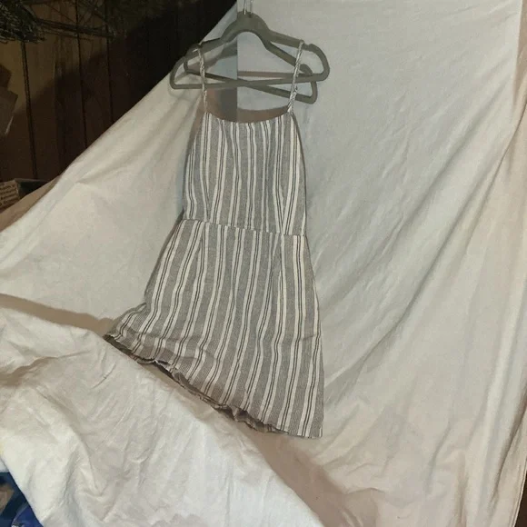 Linen Blend Striped Tie-Front Sundress Boho Summer Dress Petite Small - Picture 2 of 5